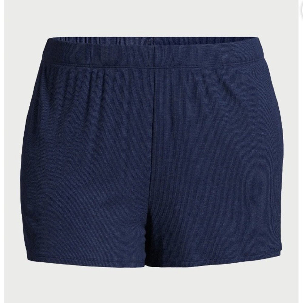 Joyspun Womens Ribbed Knit Pull On Sleep Shorts 3X New with Tags Navy Pockets